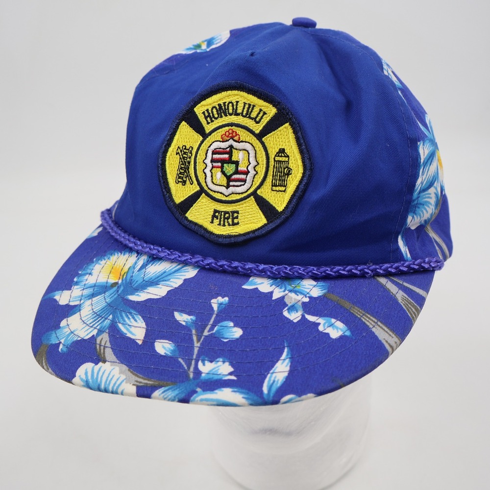 Nissin Honolulu Fire Snapback Hat Unisex OSFM Blue Floral Rope Vintage 90s